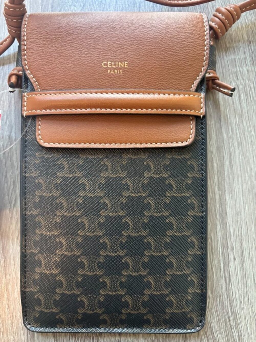 Authentic Celine Triomphe Canvas Lambskin Phone Pouch With Flap - New with Tags